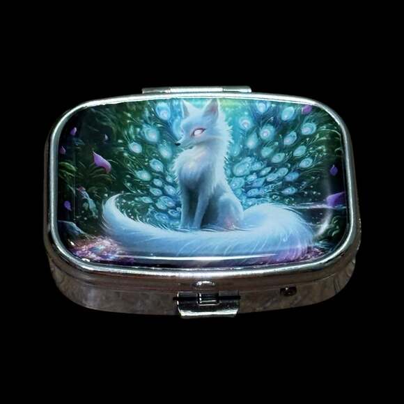 Unbranded Other - Cute White Fox Portable Rectangle Metal Pill Organizer Case